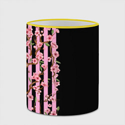 Кружка 3D Сакура и полосы, цвет: 3D-желтый кант — фото 2