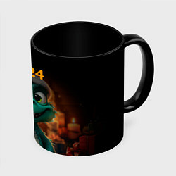 Кружка 3D Зеленый дракон 2024, цвет: 3D-белый + черный