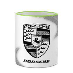 Кружка 3D Porsche speed на светлом фоне со следами шин, цвет: 3D-светло-зеленый кант — фото 2