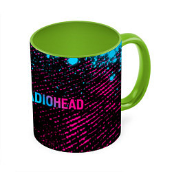 Кружка 3D Radiohead - neon gradient по-горизонтали, цвет: 3D-белый + светло-зеленый