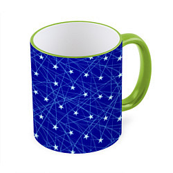 Кружка 3D Звездопад на синем, цвет: 3D-светло-зеленый кант