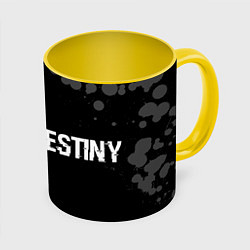 Кружка 3D Destiny glitch на темном фоне по-горизонтали, цвет: 3D-белый + желтый