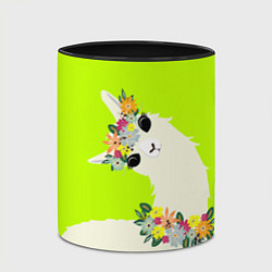 Кружка 3D Летняя лама - альпака в венке, цвет: 3D-белый + черный — фото 2