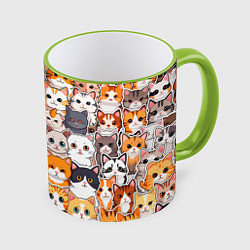 Кружка 3D Очень много котиков, цвет: 3D-светло-зеленый кант