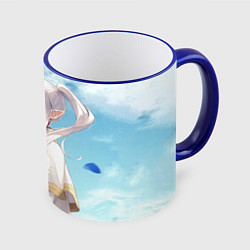 Кружка 3D Фрирен и небо - эльфийка, цвет: 3D-синий кант