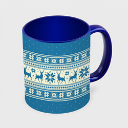 Кружка цветная Sweater with deer on a blue background