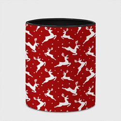 Кружка 3D Красный паттерн с новогодними оленями, цвет: 3D-белый + черный — фото 2