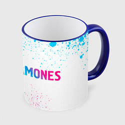 Кружка 3D Ramones neon gradient style по-горизонтали, цвет: 3D-синий кант