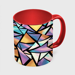 Кружка цветная Радужные треугольники - кристаллы голографические