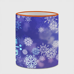 Кружка 3D Крупные снежинки на фиолетовом, цвет: 3D-оранжевый кант — фото 2