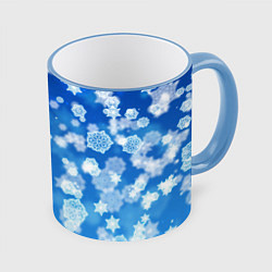 Кружка 3D Декоративные снежинки на синем, цвет: 3D-небесно-голубой кант