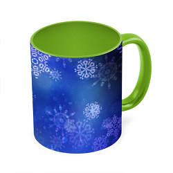 Кружка 3D Декоративные снежинки на фиолетовом, цвет: 3D-белый + светло-зеленый