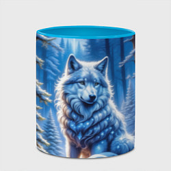 Кружка 3D Волк в зимнем ночном лесу, цвет: 3D-белый + небесно-голубой — фото 2