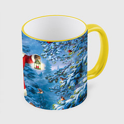 Кружка цветная Дед Мороз в лесу с животными