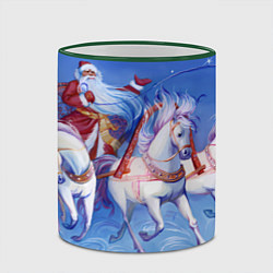 Кружка 3D Дед Мороз и тройка лошадей, цвет: 3D-зеленый кант — фото 2