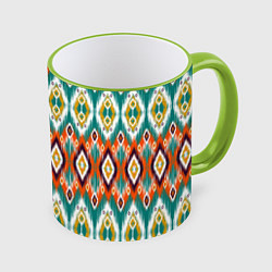 Кружка 3D Орнамент икат - имитация аткласной ткани, цвет: 3D-светло-зеленый кант