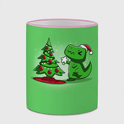 Кружка 3D Новогодняя проблема тираннозавра рекса, цвет: 3D-розовый кант — фото 2