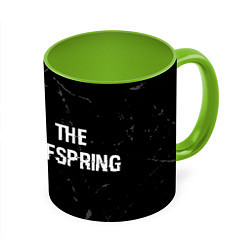 Кружка 3D The Offspring glitch на темном фоне по-горизонтали, цвет: 3D-белый + светло-зеленый