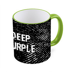 Кружка 3D Deep Purple glitch на темном фоне по-горизонтали, цвет: 3D-светло-зеленый кант