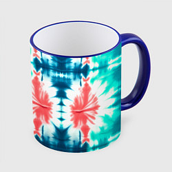 Кружка цветная Тай дай разводы бирюзовые с коралловым и синим