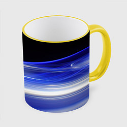 Кружка 3D Синие волны на черном, цвет: 3D-желтый кант