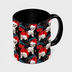 Кружка 3D Skull in roses, цвет: 3D-белый + черный