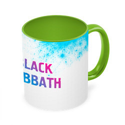 Кружка 3D Black Sabbath neon gradient style по-горизонтали, цвет: 3D-белый + светло-зеленый