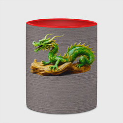 Кружка 3D Зелёный деревянный дракон на дереве талисман, цвет: 3D-белый + красный — фото 2