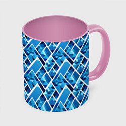 Кружка 3D Синие треугольники и белые полосы, цвет: 3D-белый + розовый