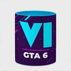 Кружка 3D Символ GTA 6 в неоновых цветах на темном фоне, цвет: 3D-белый + небесно-голубой — фото 2
