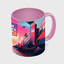 Кружка 3D GTA 6 retro abstract logo, цвет: 3D-белый + розовый