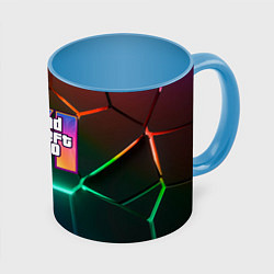 Кружка цветная GTA 6 лого на фоне разлома разноцветных плит