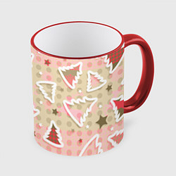 Кружка цветная Розовые узоры ёлки
