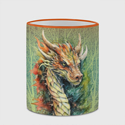 Кружка 3D Зеленый древесный дракон с деревьями, цвет: 3D-оранжевый кант — фото 2
