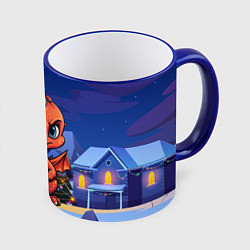 Кружка 3D Забавный красный дракон 2024, цвет: 3D-синий кант