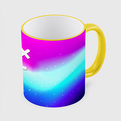 Кружка 3D Love death robots neon gradient serial, цвет: 3D-желтый кант