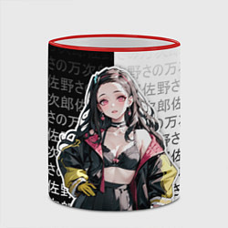 Кружка 3D Стильная Незуко из аниме - иероглифы, цвет: 3D-красный кант — фото 2