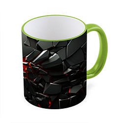 Кружка 3D Взрыв и черные камни, цвет: 3D-светло-зеленый кант