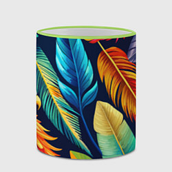 Кружка 3D Пёстрые пёрышки попугаев, цвет: 3D-светло-зеленый кант — фото 2