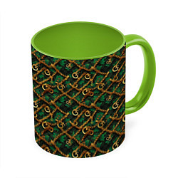 Кружка 3D Золотая цепочка на зеленой ткани, цвет: 3D-белый + светло-зеленый