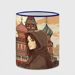 Кружка 3D Русская девушка на фоне Москвы, цвет: 3D-синий кант — фото 2
