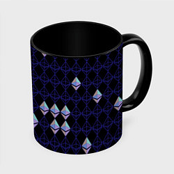 Кружка 3D Криптовалюта Ethereum на черном, цвет: 3D-белый + черный