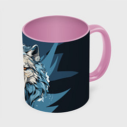 Кружка 3D Красивый грозный волк, цвет: 3D-белый + розовый