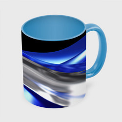 Кружка 3D Серебряная вставка на синей абстракции, цвет: 3D-белый + небесно-голубой