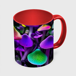 Кружка 3D Люминесцентные грибы, цвет: 3D-белый + красный