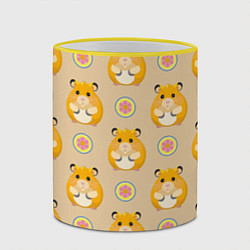 Кружка 3D Хомяк и цветок, цвет: 3D-желтый кант — фото 2