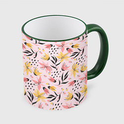 Кружка 3D Абстрактный паттерн с цветами, цвет: 3D-зеленый кант
