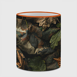 Кружка 3D Реалистичный охотничий камуфляж из ткани и листьев, цвет: 3D-оранжевый кант — фото 2