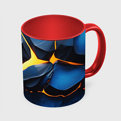 Кружка 3D Желтая лава на синих плитах, цвет: 3D-белый + красный