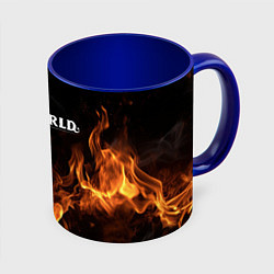 Кружка цветная Palworld логотип на черном фоне с огнем